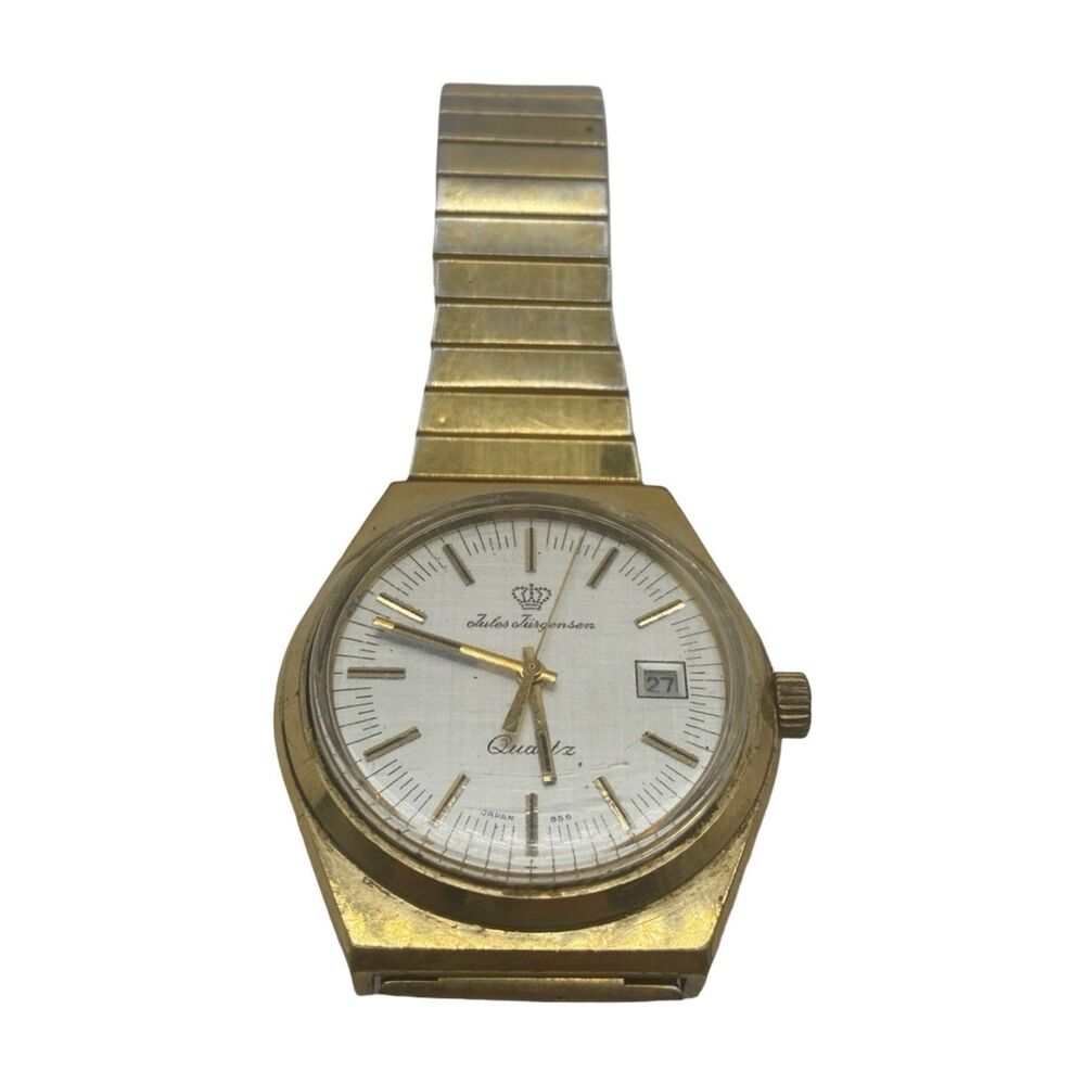 Jules Jurgensen Watch Men 37mm Silver Dial Gold Tone Date 5937 Needs Battery